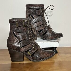 Coconuts by Matisse Getty Women's 7 M Boots Snakeskin Animal Print Cutout Brown